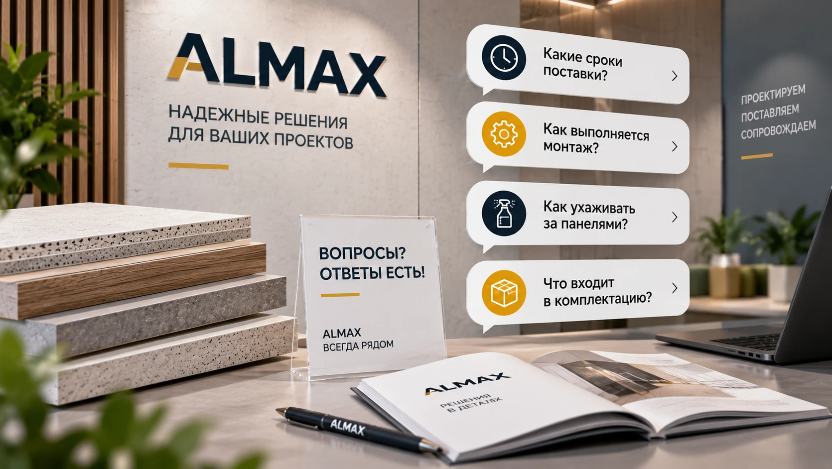 Частые вопросы о панелях ALMAX: сроки, монтаж, уход и комплектация